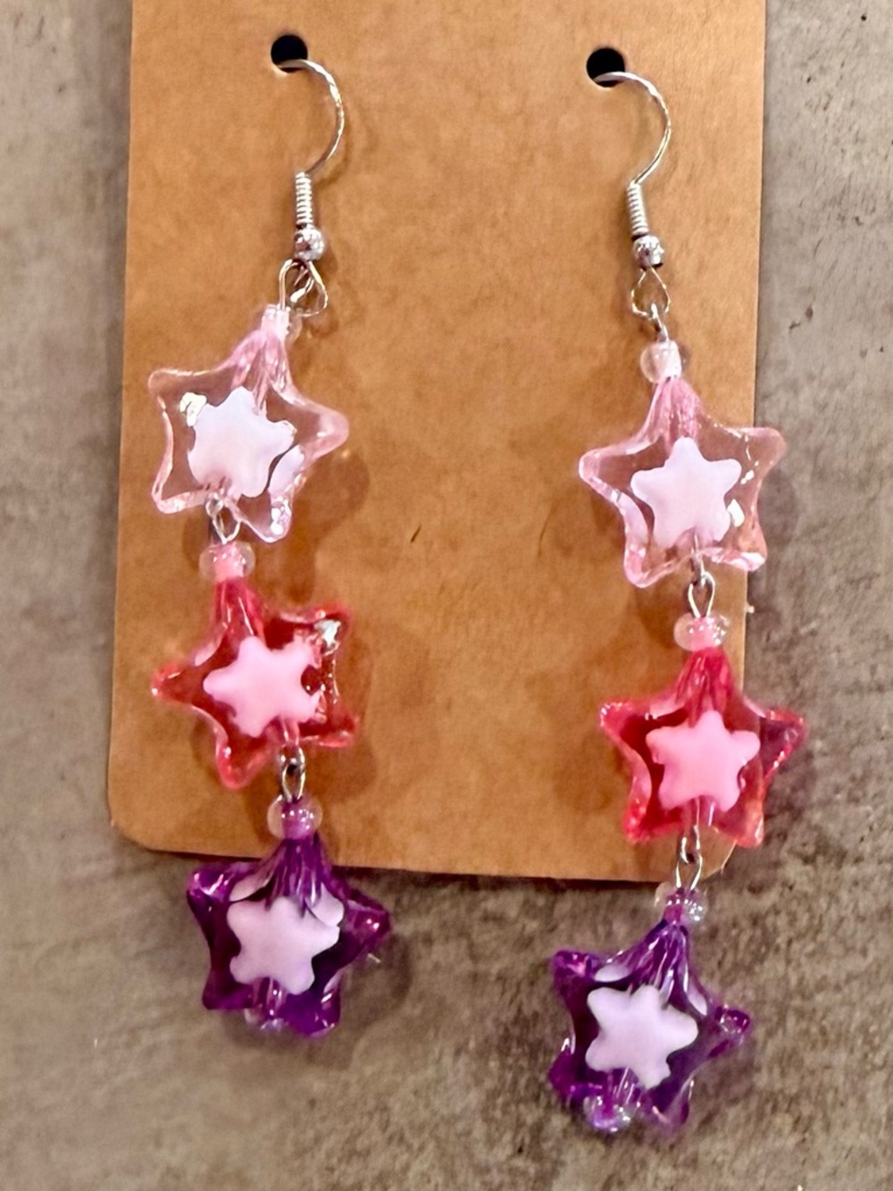 Kids Star Dangle Earrings - Pink, Red & Purple